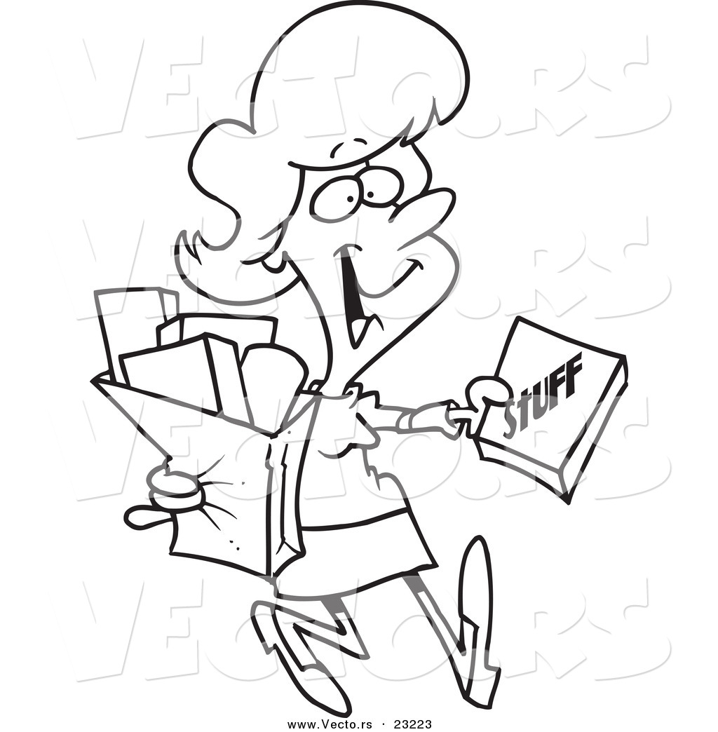 1024x1044 Vector Of A Cartoon Woman Carrying A Shopping Bag