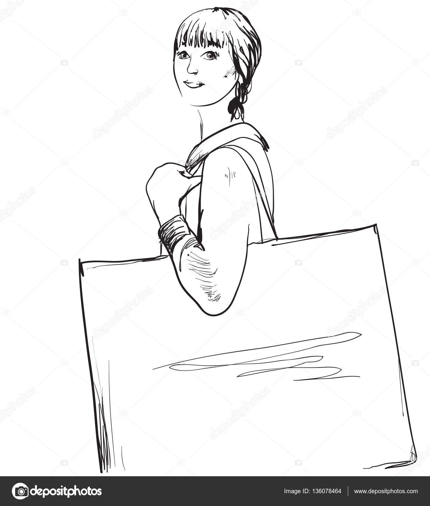 1447x1700 Woman Shopping. Girl With Bags. Stock Vector Yuliia25