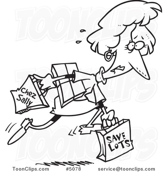 581x600 Cartoon Black And White Line Drawing Of A Late Lady Carrying