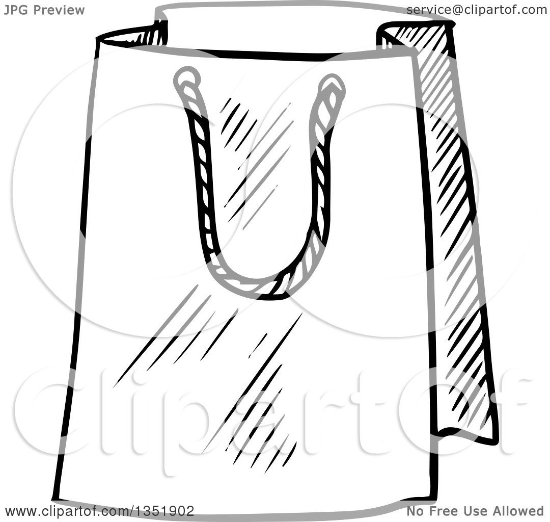 1080x1024 Clipart Of A Black And White Sketched Gift Or Shopping Bag