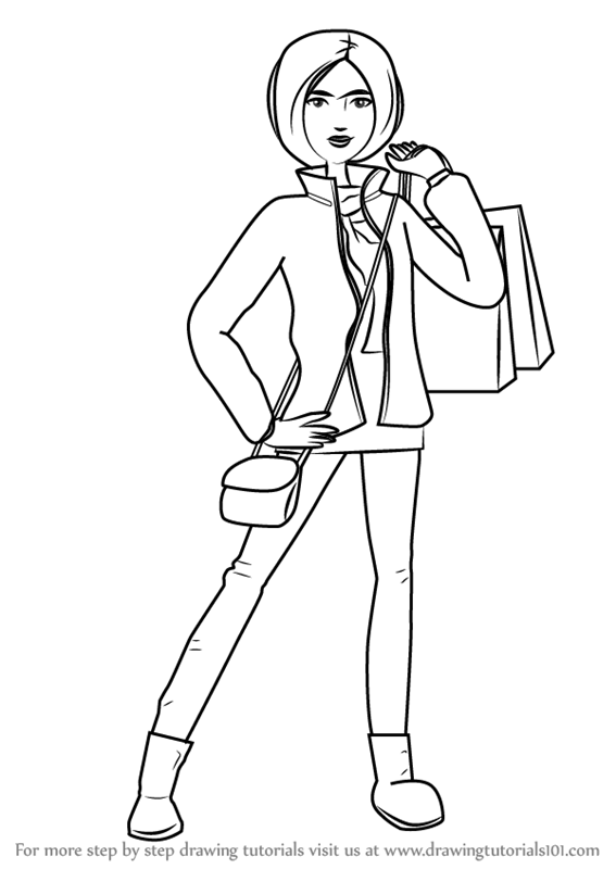 567x800 Step By Step How To Draw A Woman Holding Shopping Bag