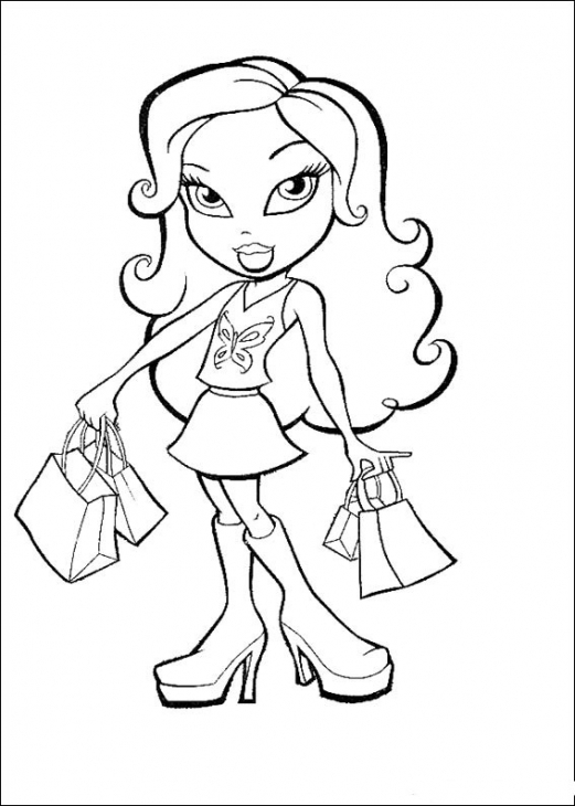 521x730 Bratz Doll With Shopping Bags Coloring Sheet Online Coloring