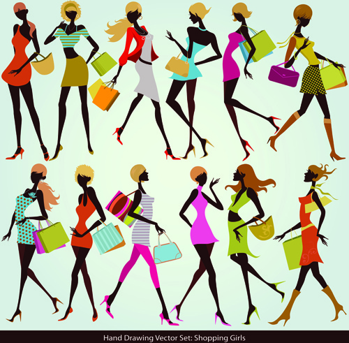 500x491 Hand Drawing Shopping Girls Vector Set Free Vector In Encapsulated