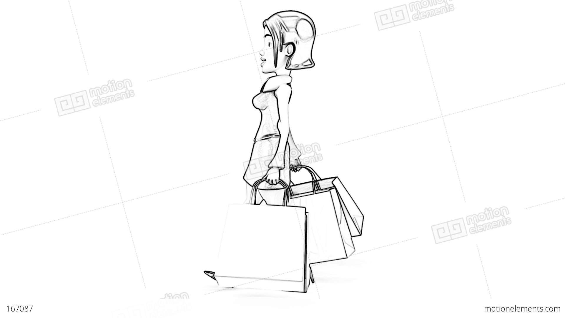 1920x1080 Shopping Girl Side Toon Stock Animation 167087