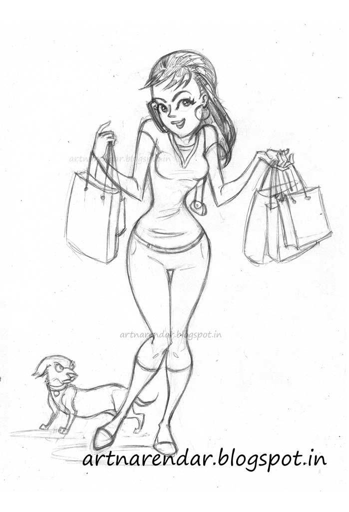 699x1024 Naren Art Shopping Girl