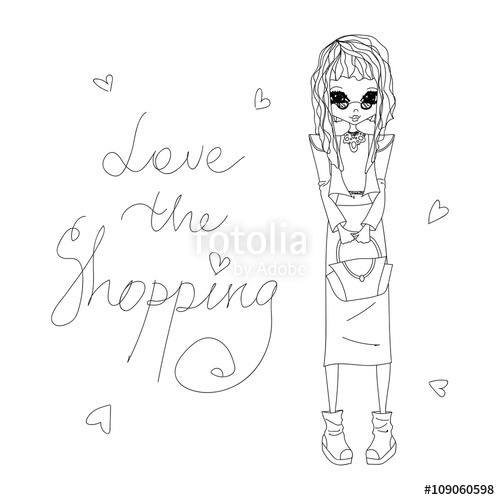 500x500 Cute Sketch Vector Love The Shopping Fashion Illustration