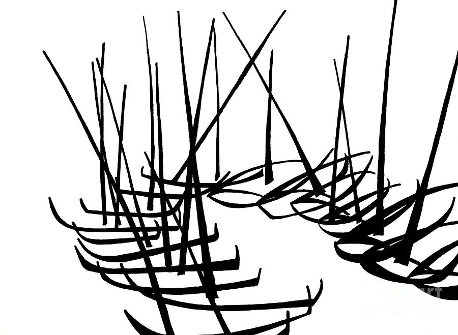 900x659 Sailboats Waiting On Shore Drawing By Menno Bos