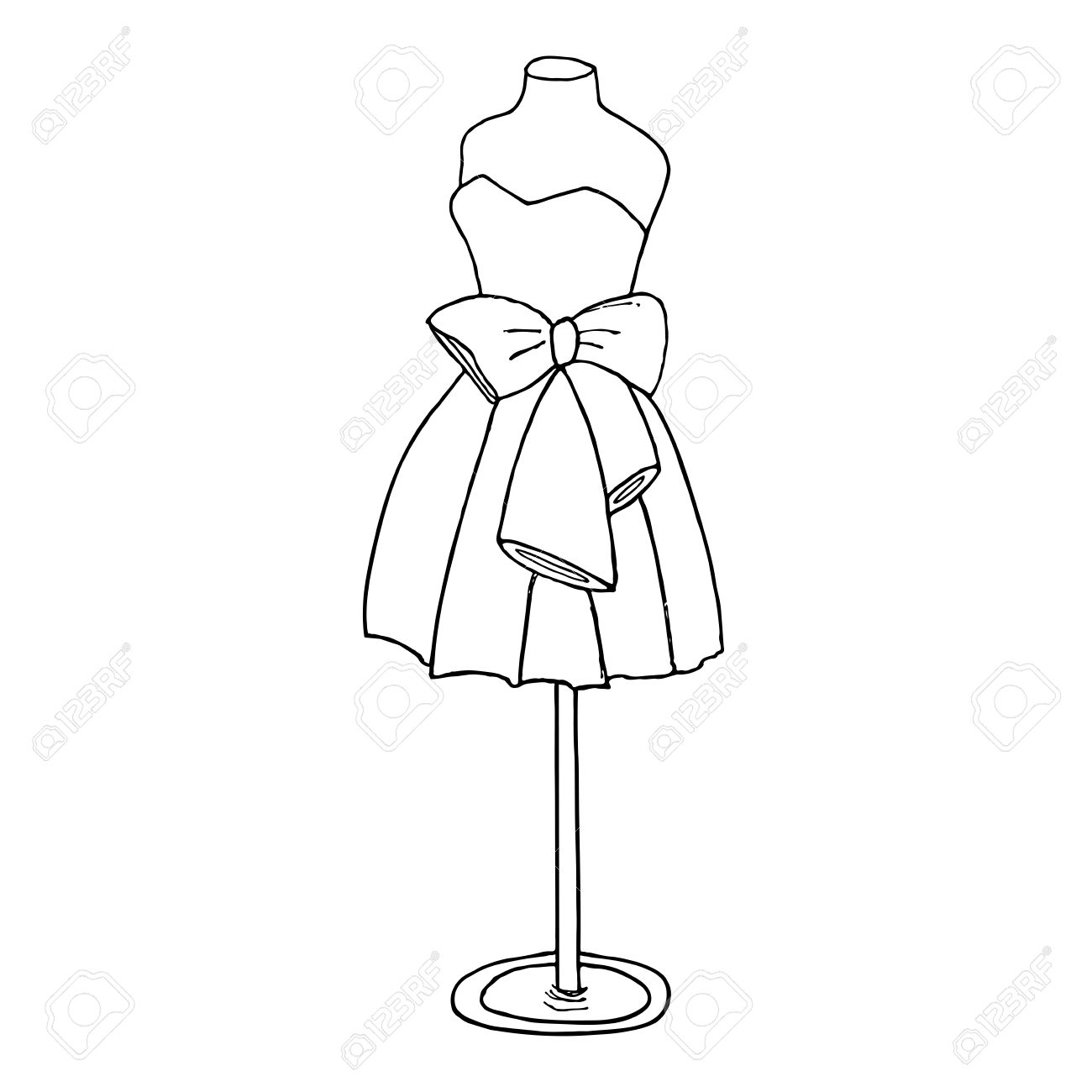 1300x1300 Cocktail Dress With A Bow. Ball Gown Short Mannequin Hand Drawing