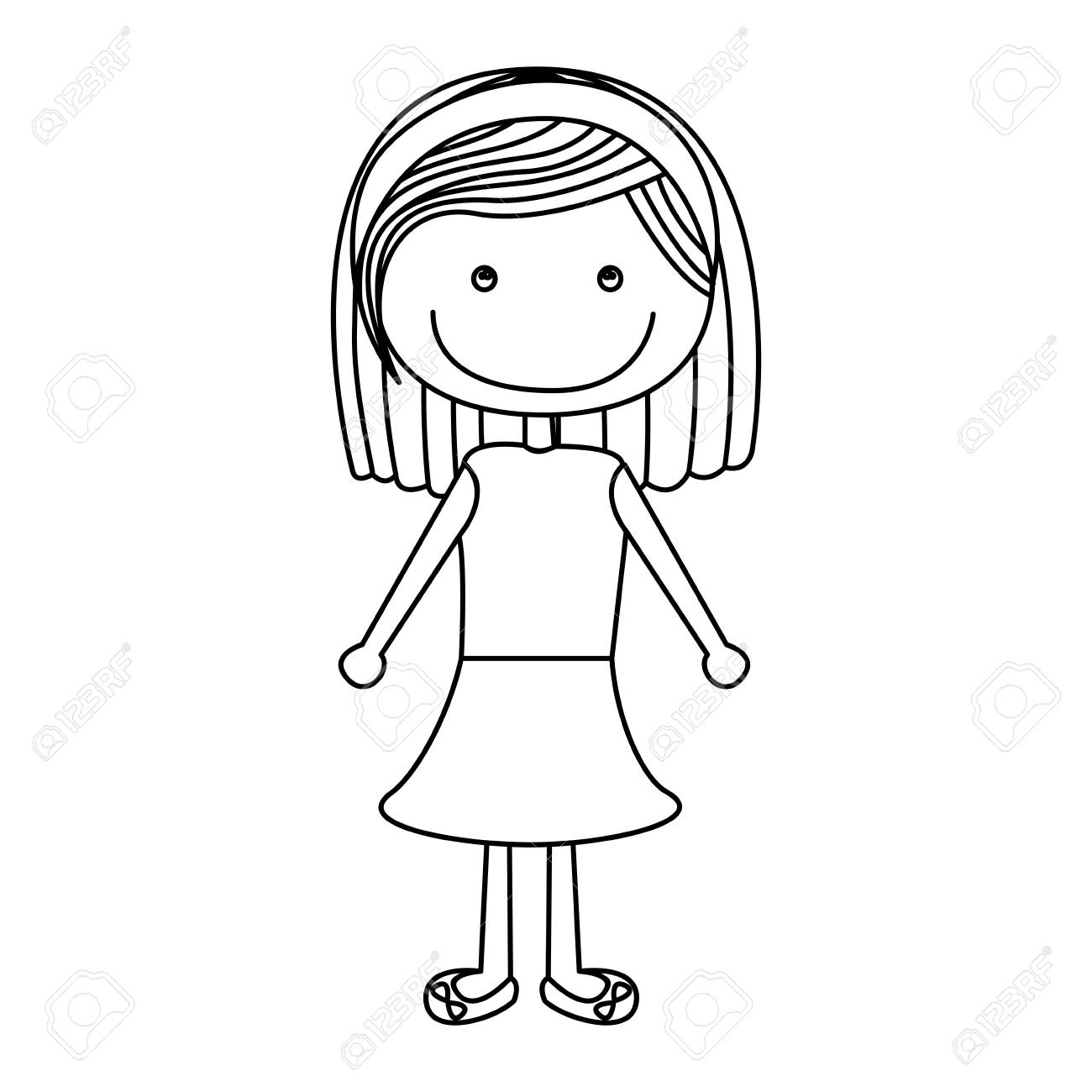 1300x1300 Silhouette Caricature Girl With Short Hair In Blouse And Skirt