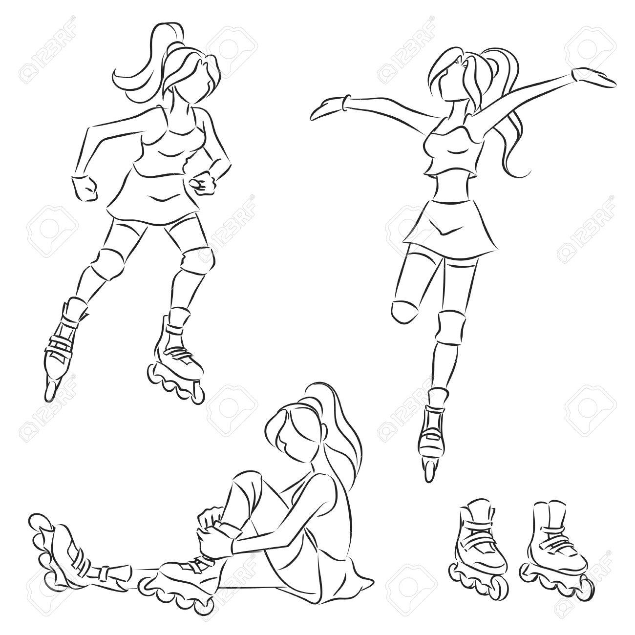 1300x1300 Young Sporty Woman Or Girl Skates On Roller Blades. Summer Time