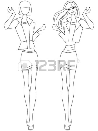 338x450 Beautiful Slender Girl Posing In A Short Skirt, Hand Drawing