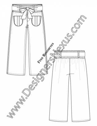 316x409 Paperbag Waist Pants V34 Flat Fashion Sketch Template