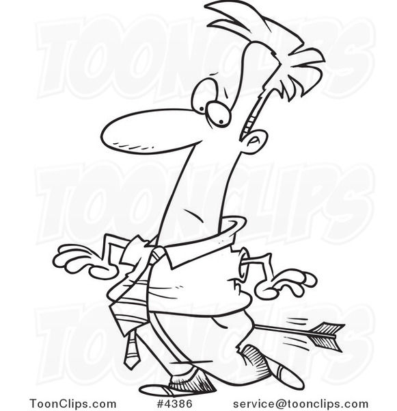581x600 Cartoon Black And White Line Drawing Of A Business Man Being Shot