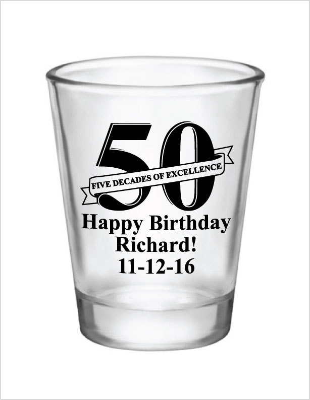 614x794 50th Birthday Party Favors Personalized 1.75oz Glass Shot