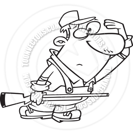 460x460 Cartoon Hunter Farmer With Shotgun (Black Amp White Line Art) By Ron