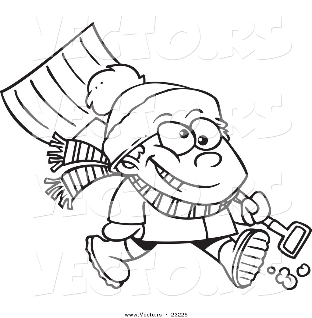 1024x1044 Vector Of A Cartoon Winter Boy Carrying A Snow Shovel