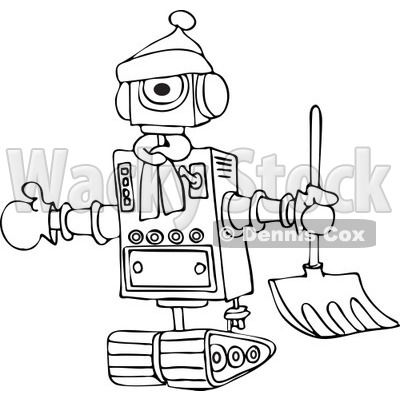 400x400 Of A Black And White Winter Robot With A Snow Shovel