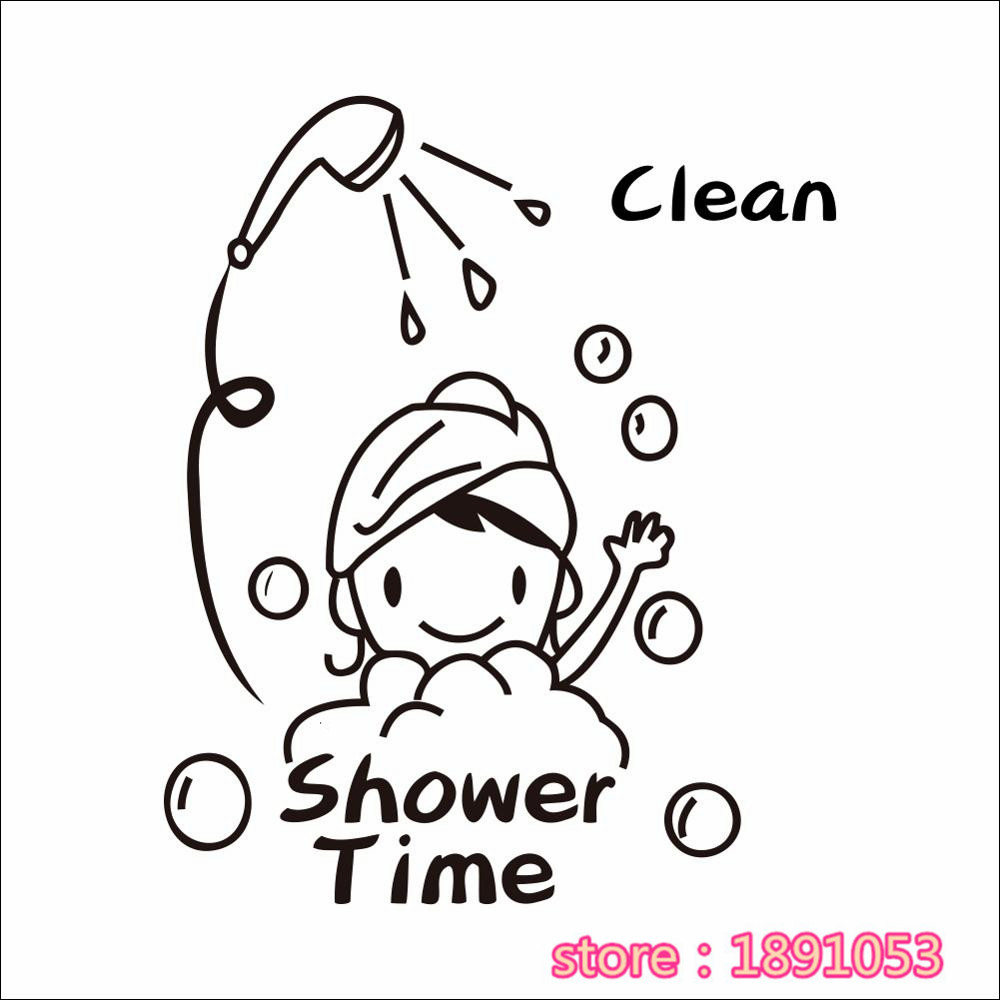 1000x1000 Shower Time English Text Pattern Girl Bathing Bathroom Bathroom