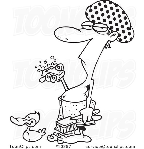 581x600 Cartoon Black And White Line Drawing Of A Guy Ready For A Shower
