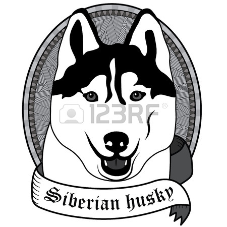 450x450 Vintage Siberian Husky Portrait. Emblem Of A Dog In Black