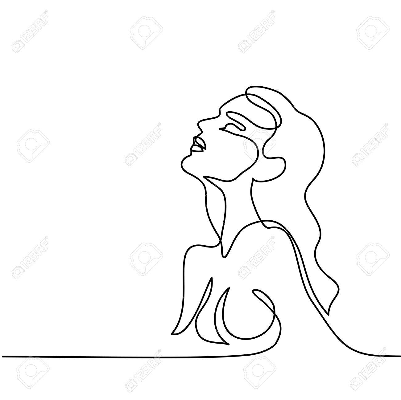 1300x1298 Continuous Line Drawing Of Abstract Portrait Of A Woman Side