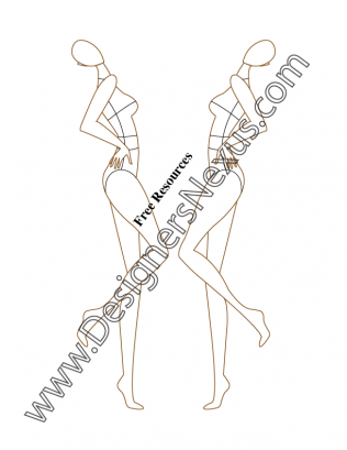 316x409 V54 Side Pose Free Fashion Croqui Figure Template