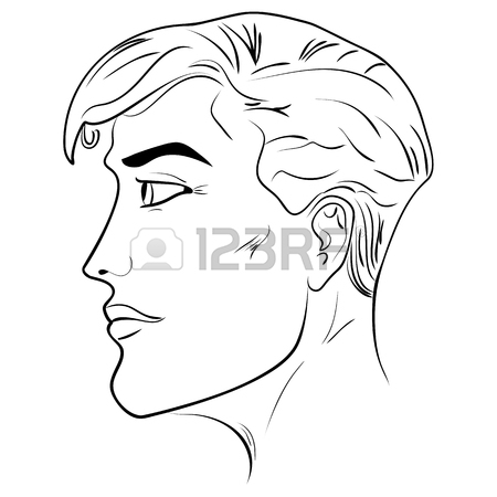 450x450 Outline Side Profile Of A Human Male Head Face Close Up, Black