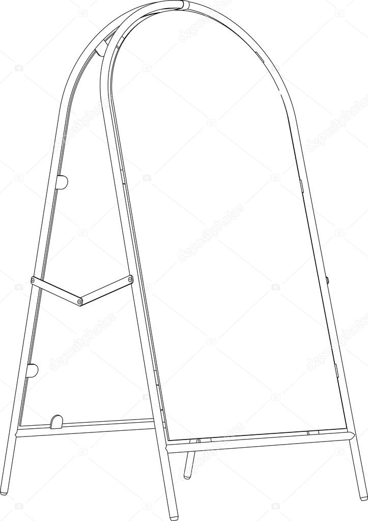 723x1023 Drawing Of Wire Frame Sidewalk Sign. Perspective View. Vector