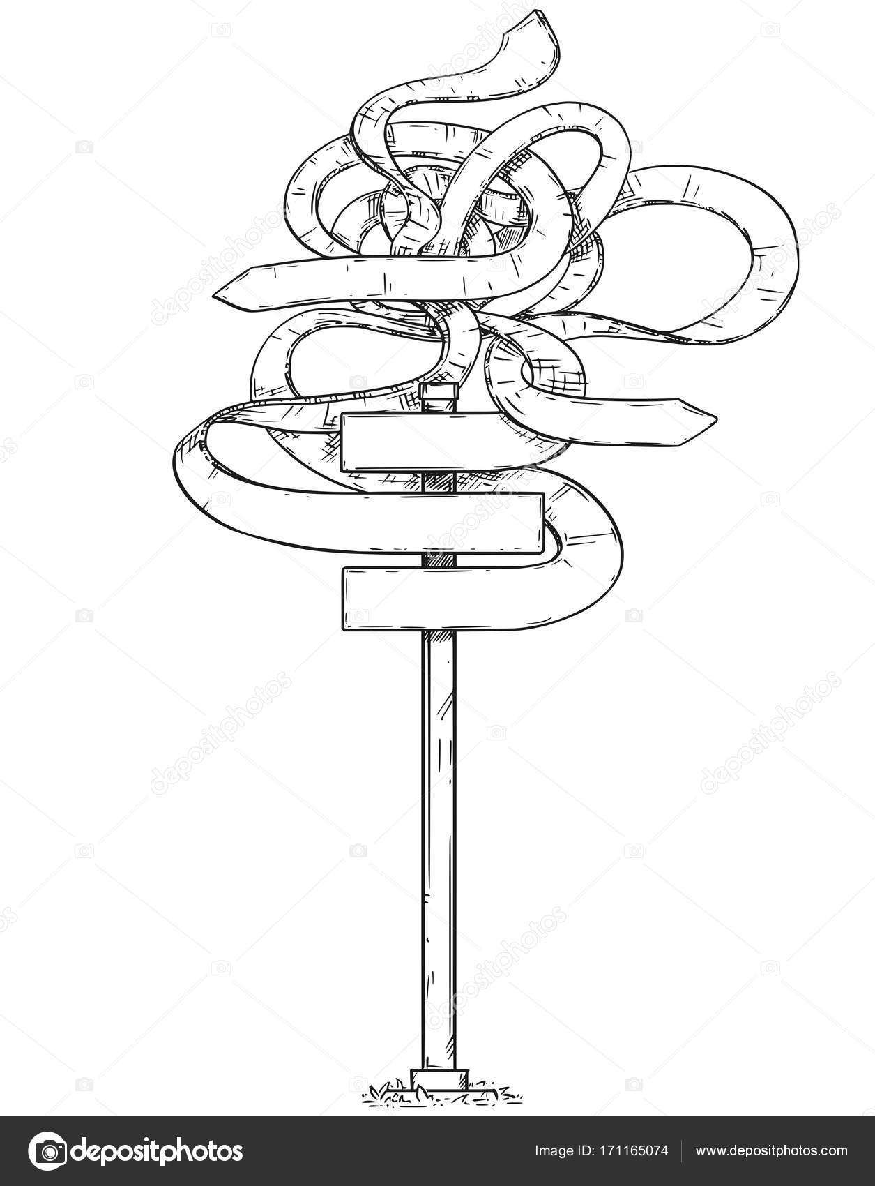 1255x1700 Drawing Of Blank Empty Confused Traffic Road Sign. Stock Vector