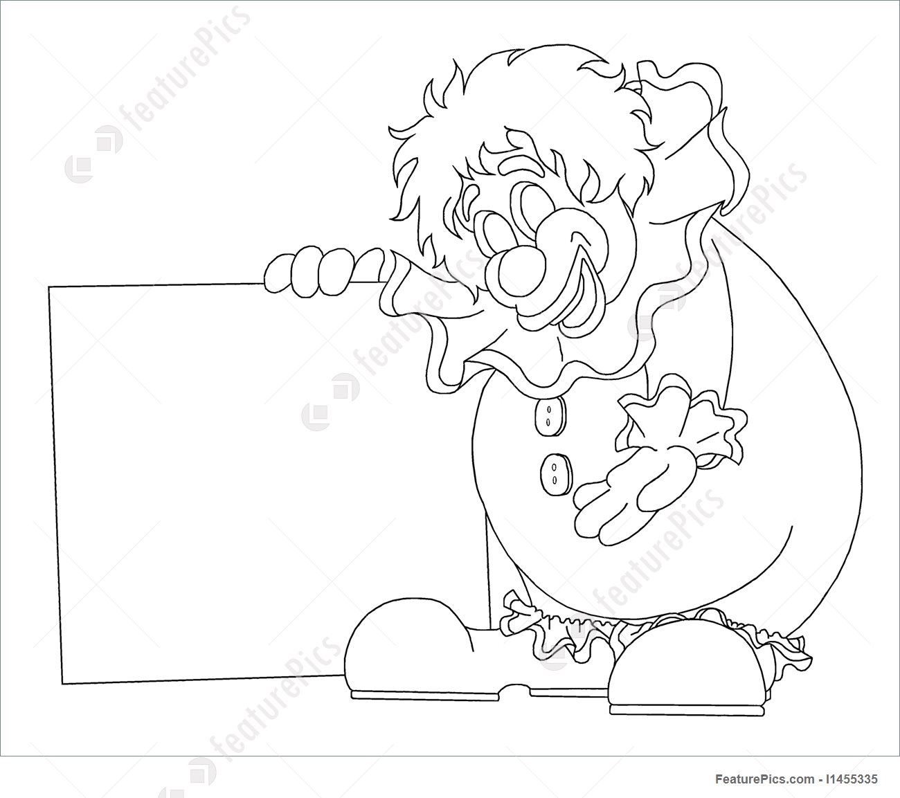 1300x1153 Illustration Of Line Drawing Of Clown With Sign, Ready For Custom Fill