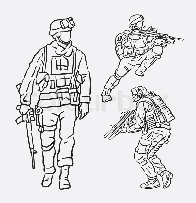 772x800 Soldier Army Action Hand Drawing. Good Use For Symbol, Logo, Web