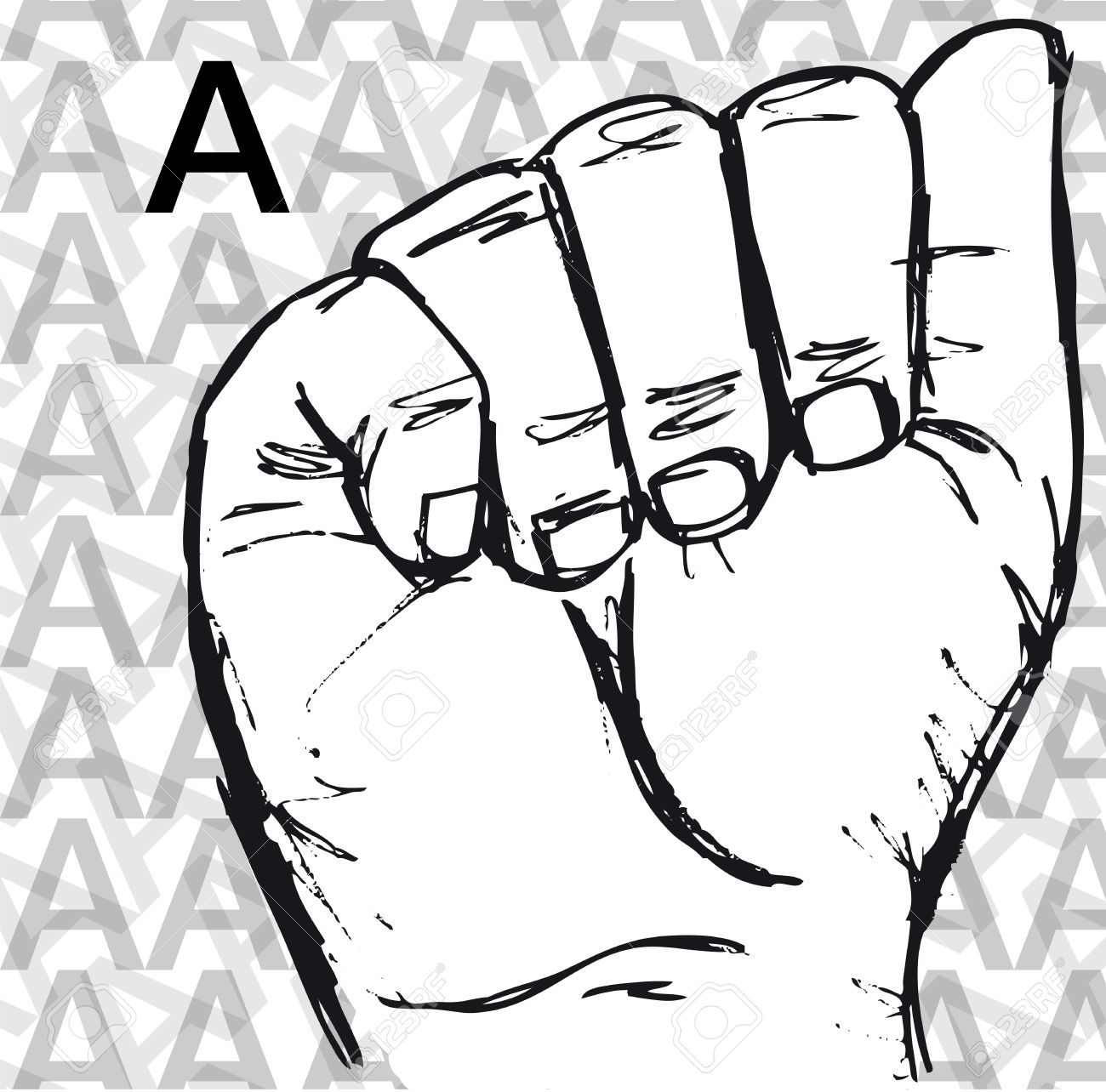 1300x1284 Sketch Of Sign Language Hand Gestures, Letter A. Vector