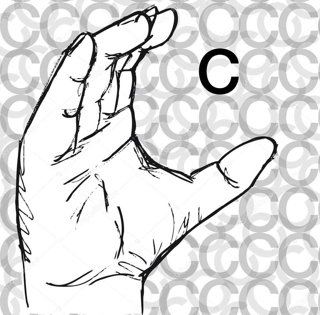 1024x1008 Sketch Of Sign Language Hand Gestures, Letter C. Stock Vector