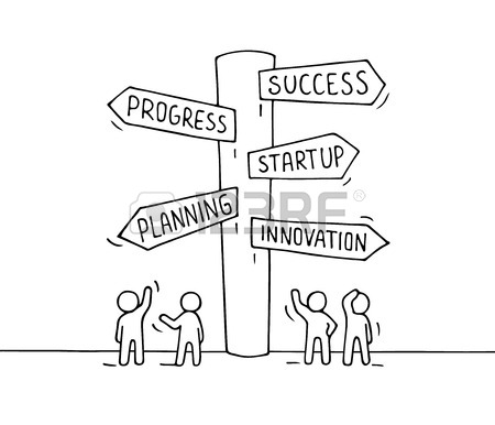 450x386 Sketch Of Working Little People With Road Sign. Doodle Cute