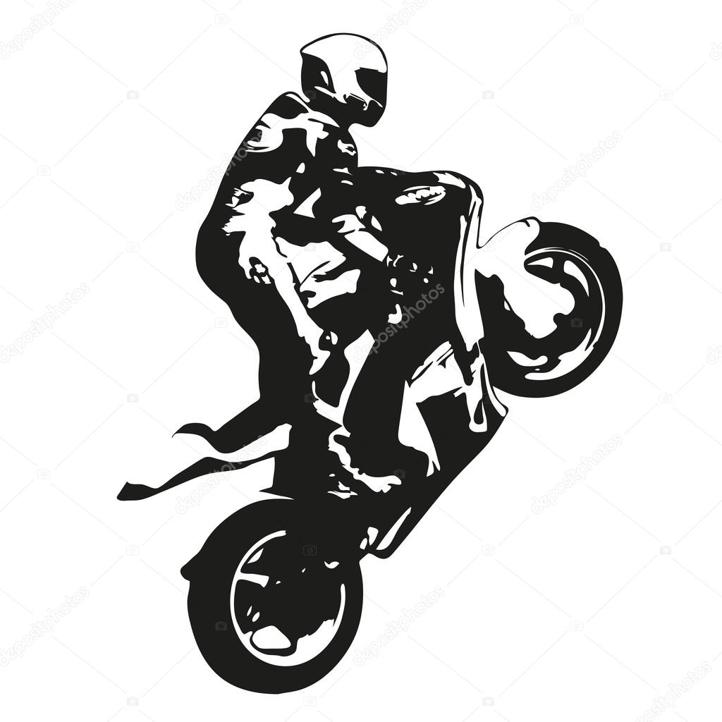 1024x1024 Motorbike Racing Vector Drawing Silhouette, Wheelie Stock Vector