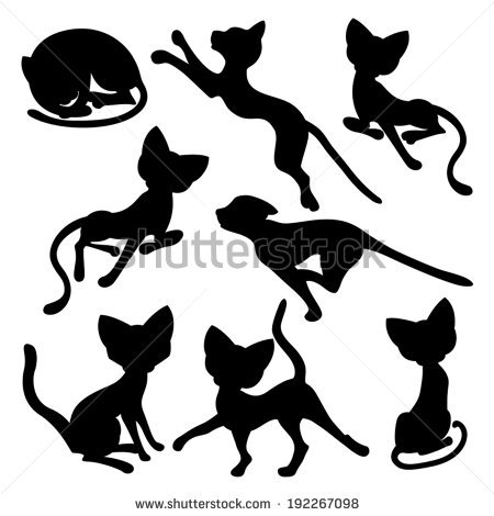 450x470 Set Of Eight Black Silhouettes Of Funny Cats Isolated On A White