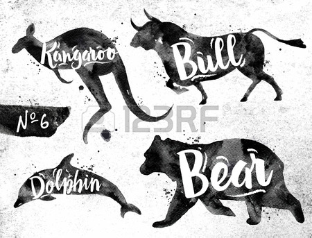 450x343 Silhouettes Of Animal Dolphin, Bear, Bull, Kangaroo Drawing Black
