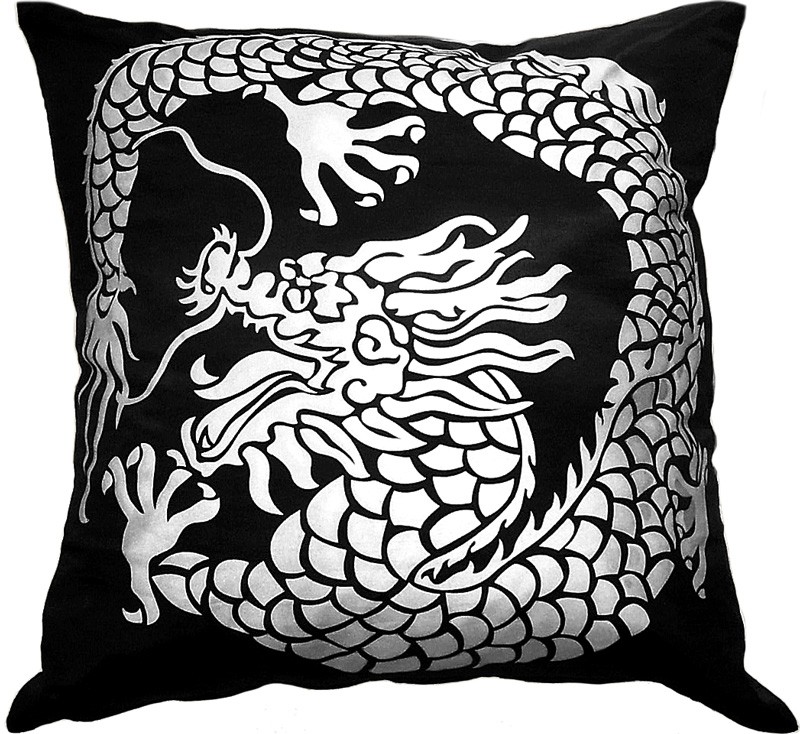 800x734 Throw Decorative Silk Pillow Cover Black Amp Silver With Dragon
