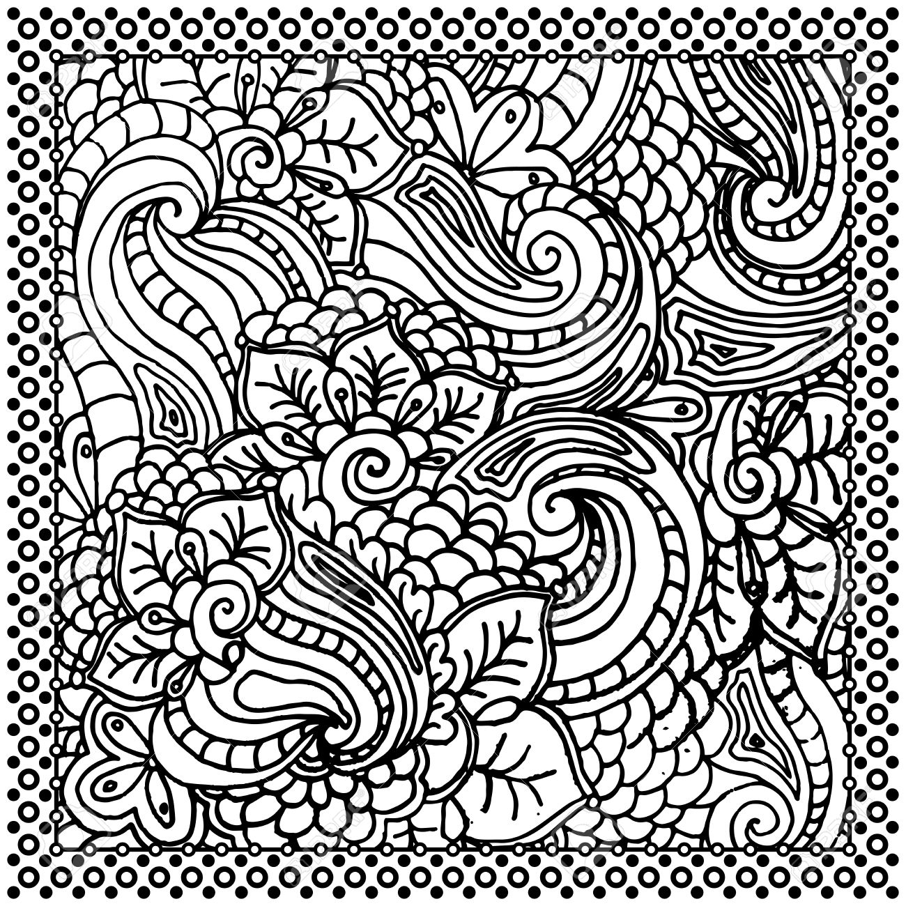 1300x1300 Black Bandana Print Design. Fabric Pattern For Silk Scarf. Border