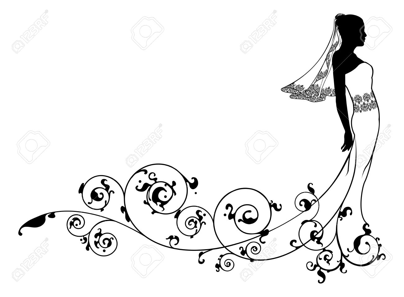 1300x956 Bride Wedding Dress Fashion Silhouette With Abstract Pattern