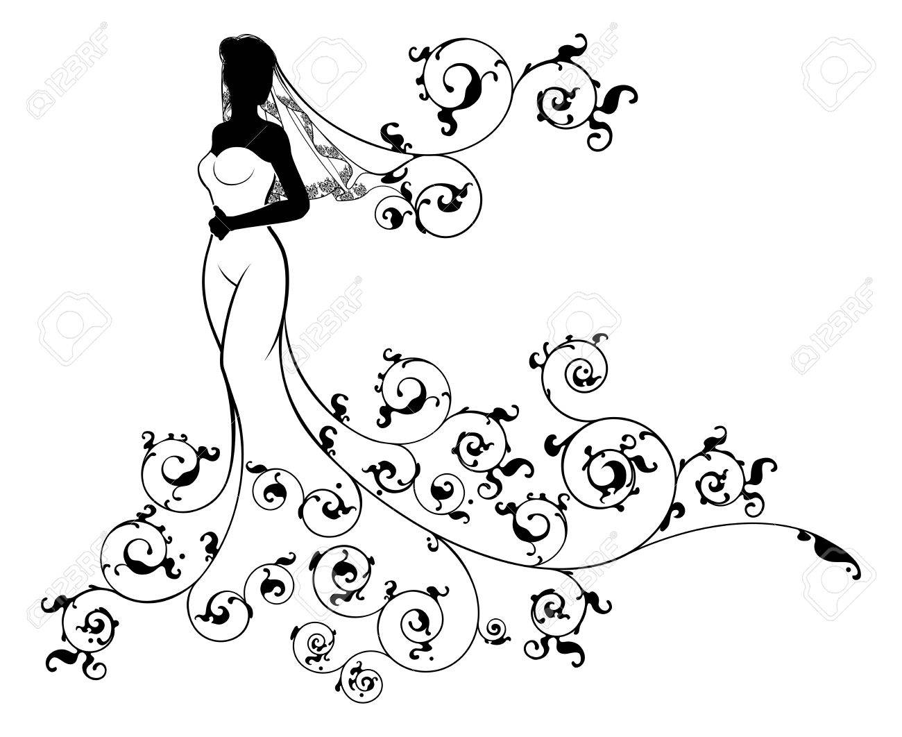 1300x1062 A Bride Wedding Silhouette In Bridal Dress Gown With An Abstract