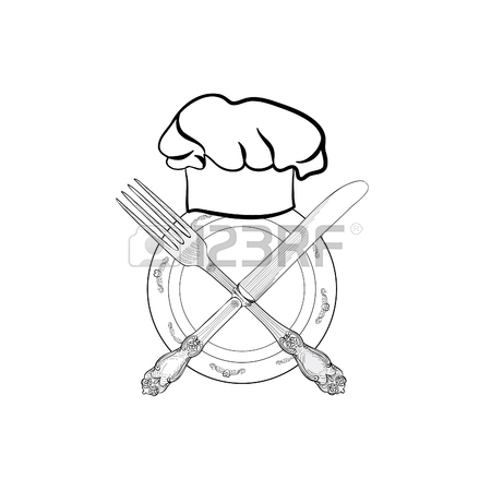 450x450 Chef Cook Hat With Fork And Knife Hand Drawing Sketch Label