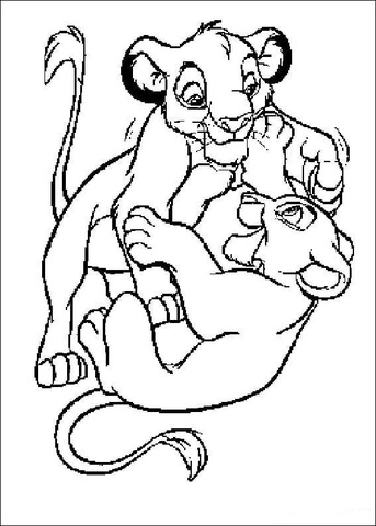343x480 Simba With Nala Are Playing Coloring Page Free Printable