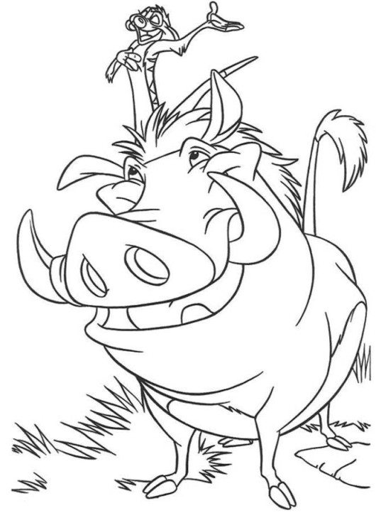 530x722 Simba Timon And Pumbaa Crossing A Bridge The Lion King Coloring