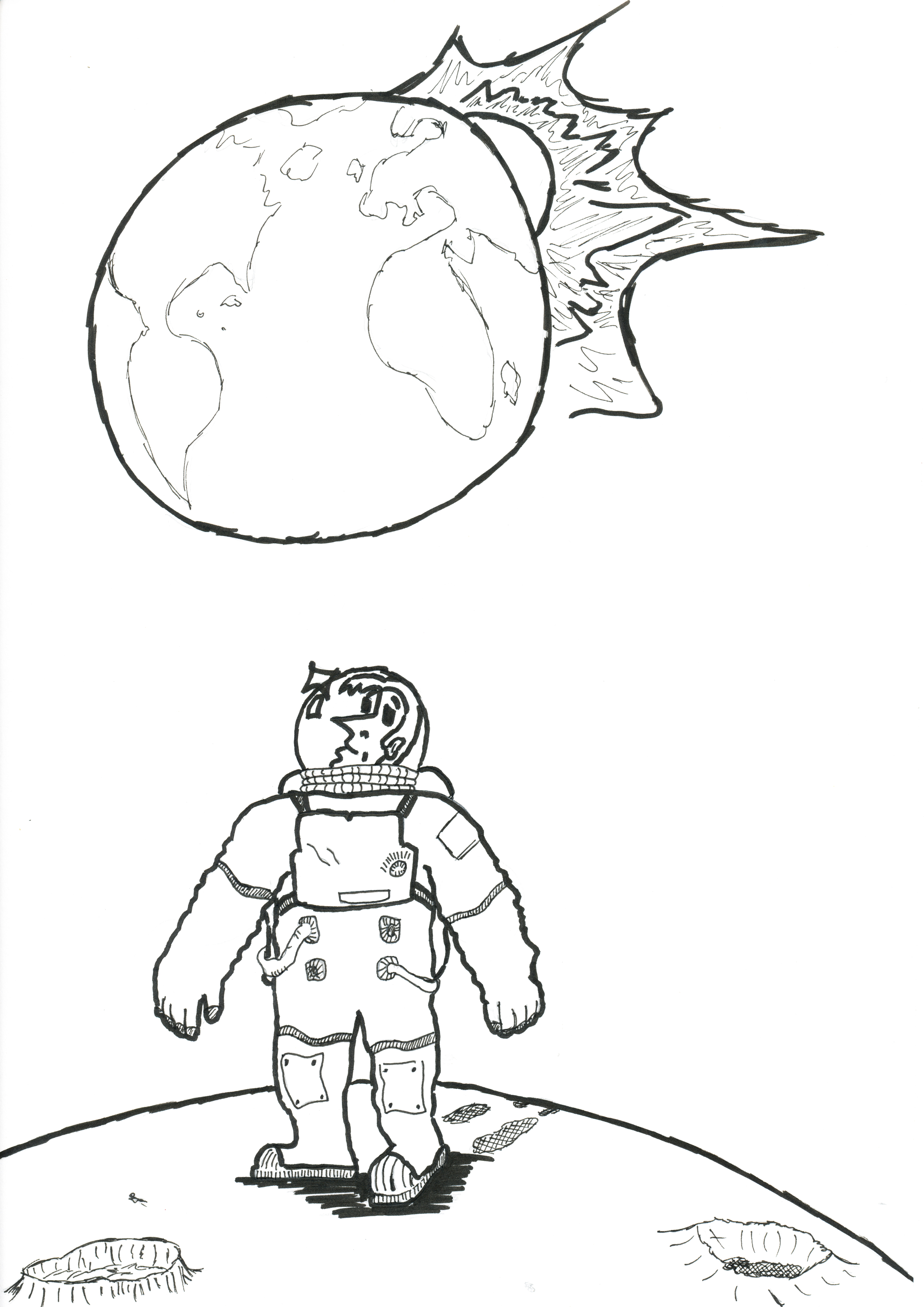 4960x7015 Gaining Perspective (Astronaut Drawing) [Rob]ots, Puppies