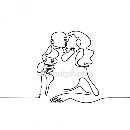450x450 Simple Line Art Of A Mother Holding Her Baby Stock Vector
