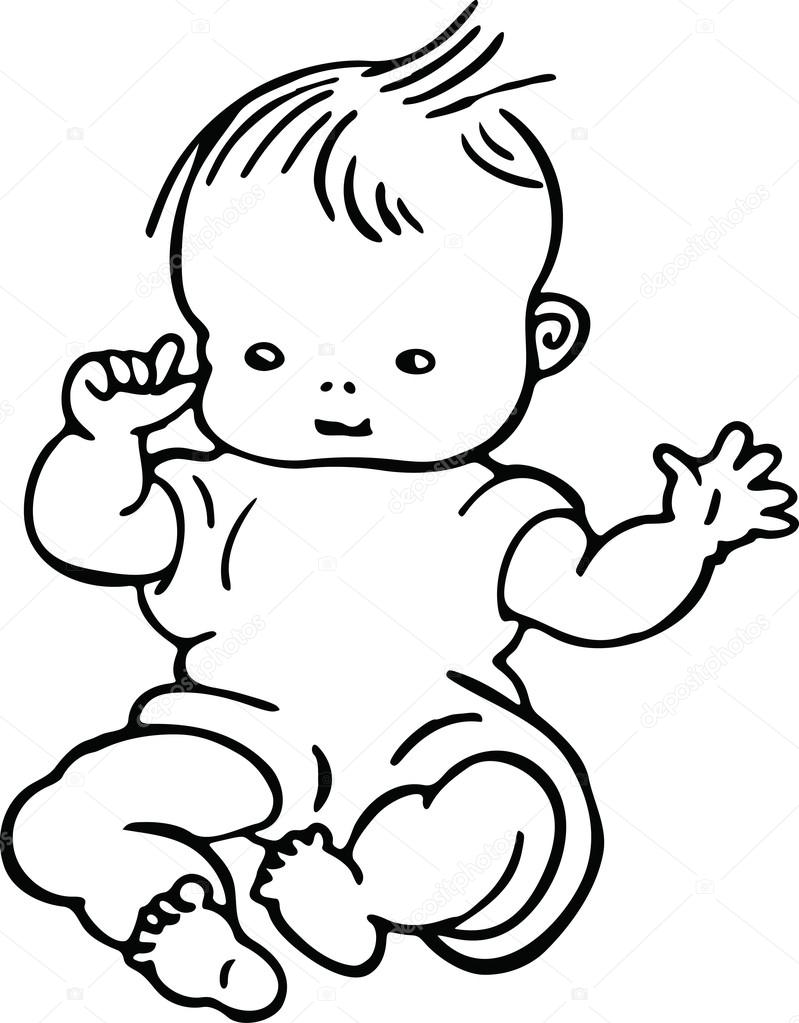 799x1023 Simple Line Drawing Of A Cute Baby Stock Vector Prawny