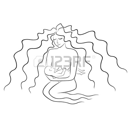 450x429 Woman Breast Feeding A Baby. Simple Line Hand Drawing Illustration