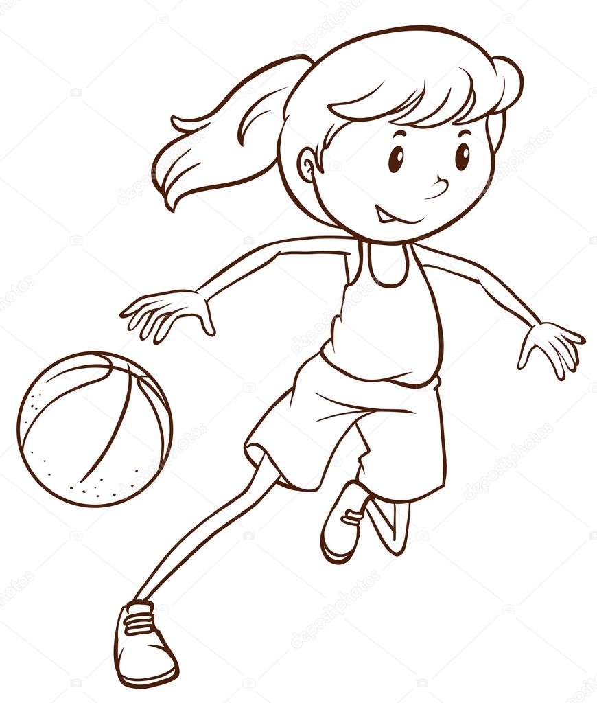 870x1024 A Simple Sketch Of A Female Basketball Player Stock Vector