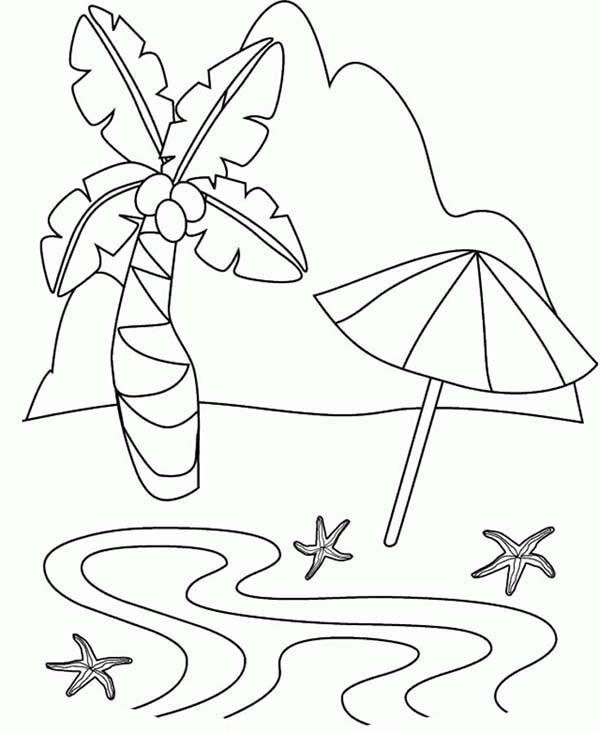 600x731 A Simple Drawing Of Tropical Beach Island Coloring Page